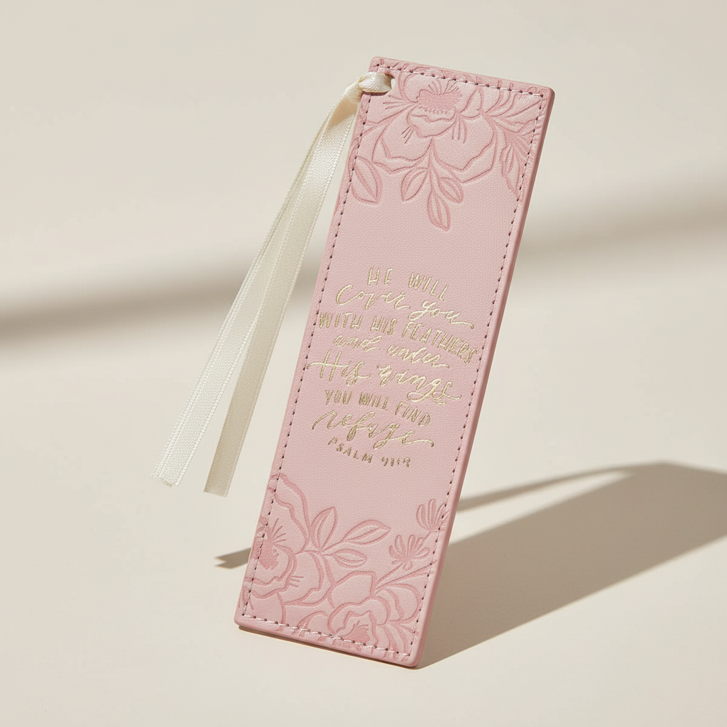 Bookmark Faux Leather Pink He Will Cover You Ps. 91:4