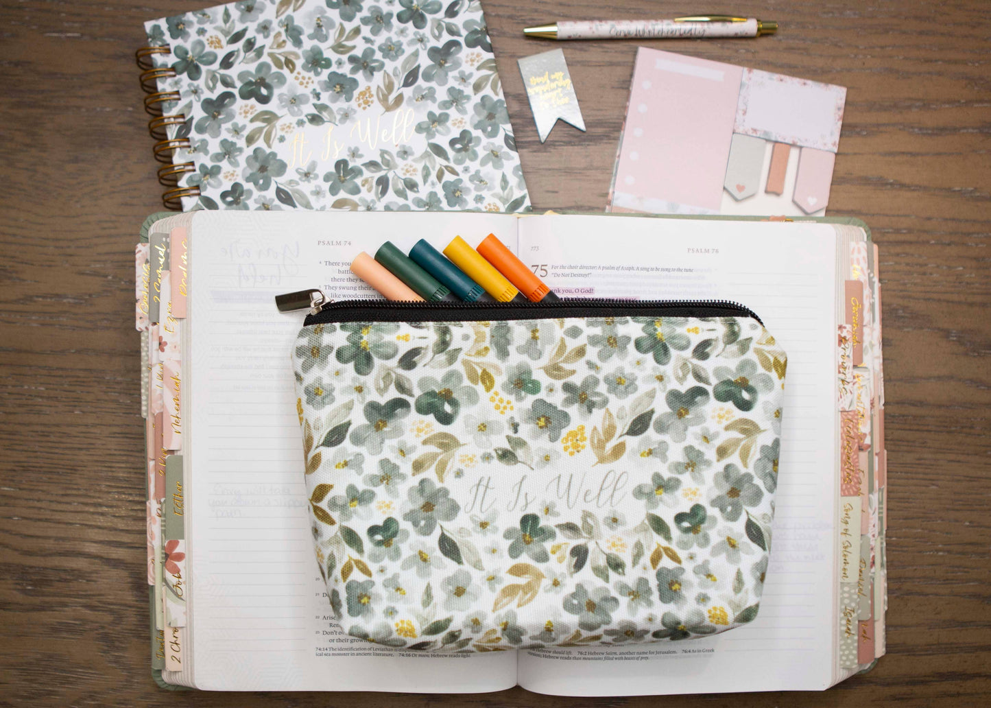 It Is Well Bible Study Pen Pouch | Bible Verse Pencil Case
