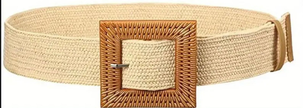 Boho Straw Elastic Wide Belt