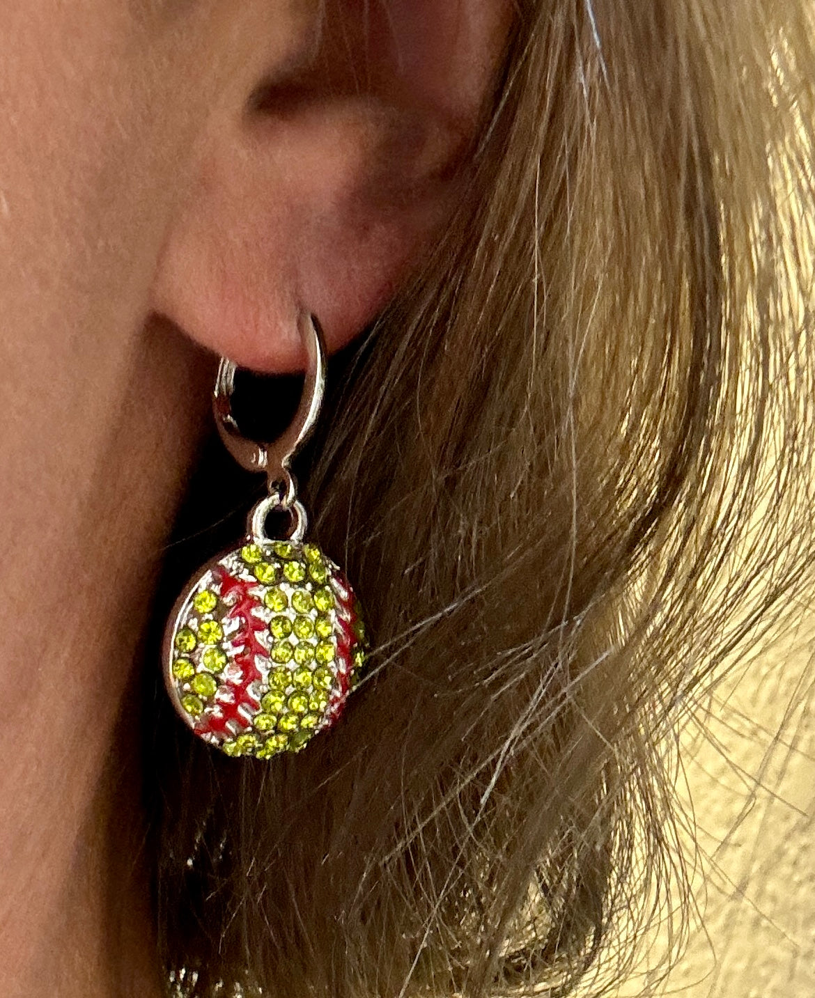 Rhinestone Dangle Softball Earrings