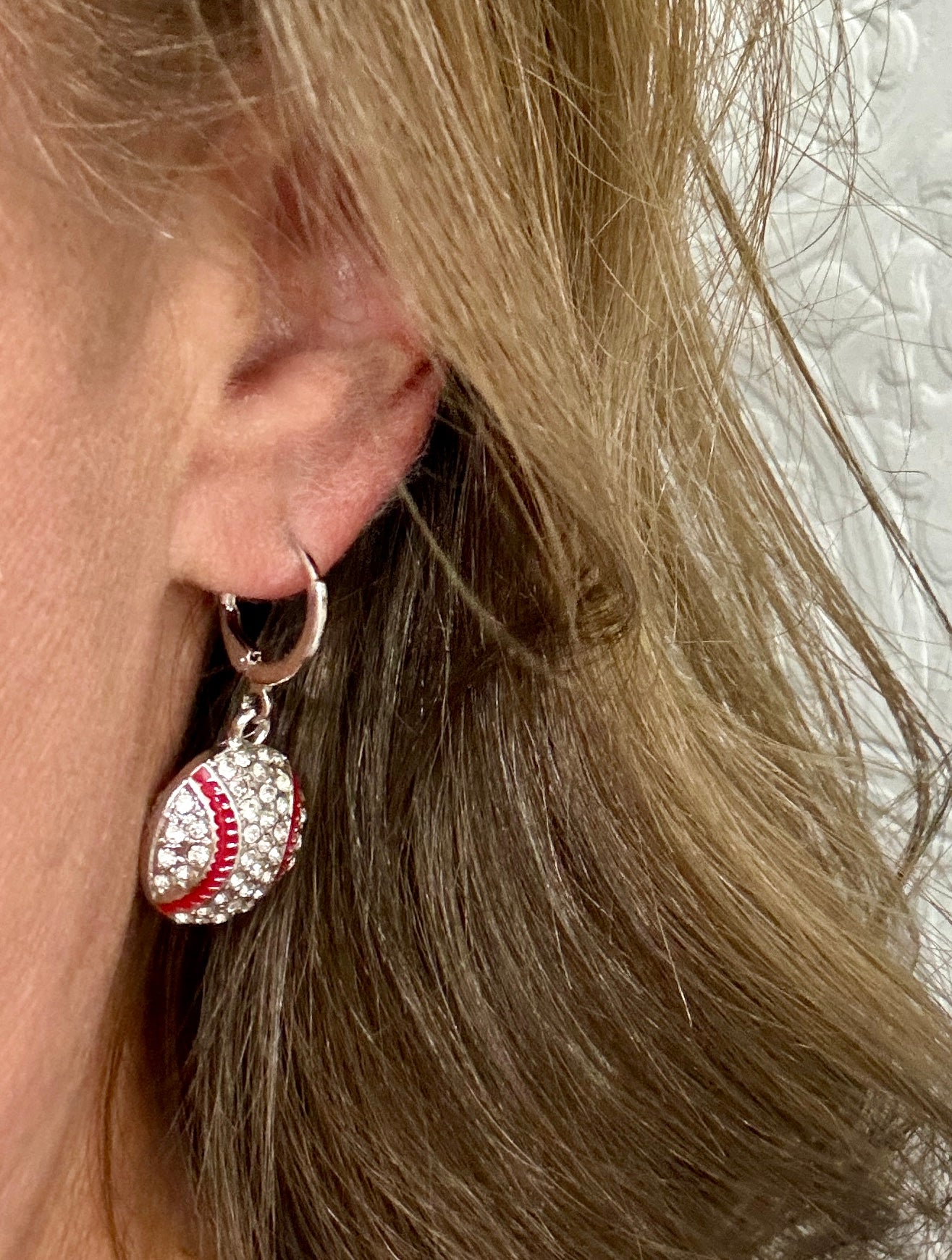 Rhinestone Dangle Baseball Earrings