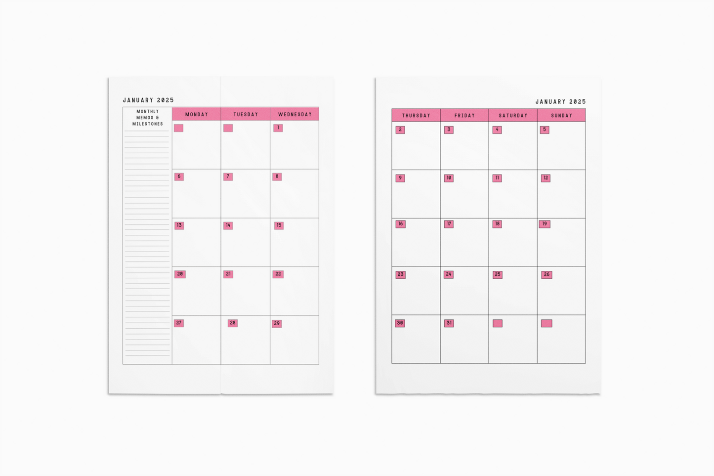 2025 Personalizable Yearly Planner, 2 Page Spread Monthly Calendar