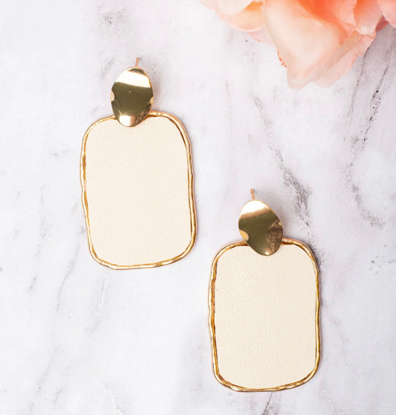 Only In L.A Ivory Faux Leather Stud Earrings