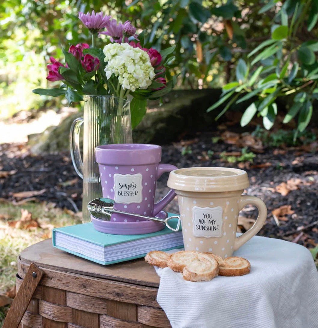 Flower Pot Mug “You are my Sunshine’ with saucer and spoon