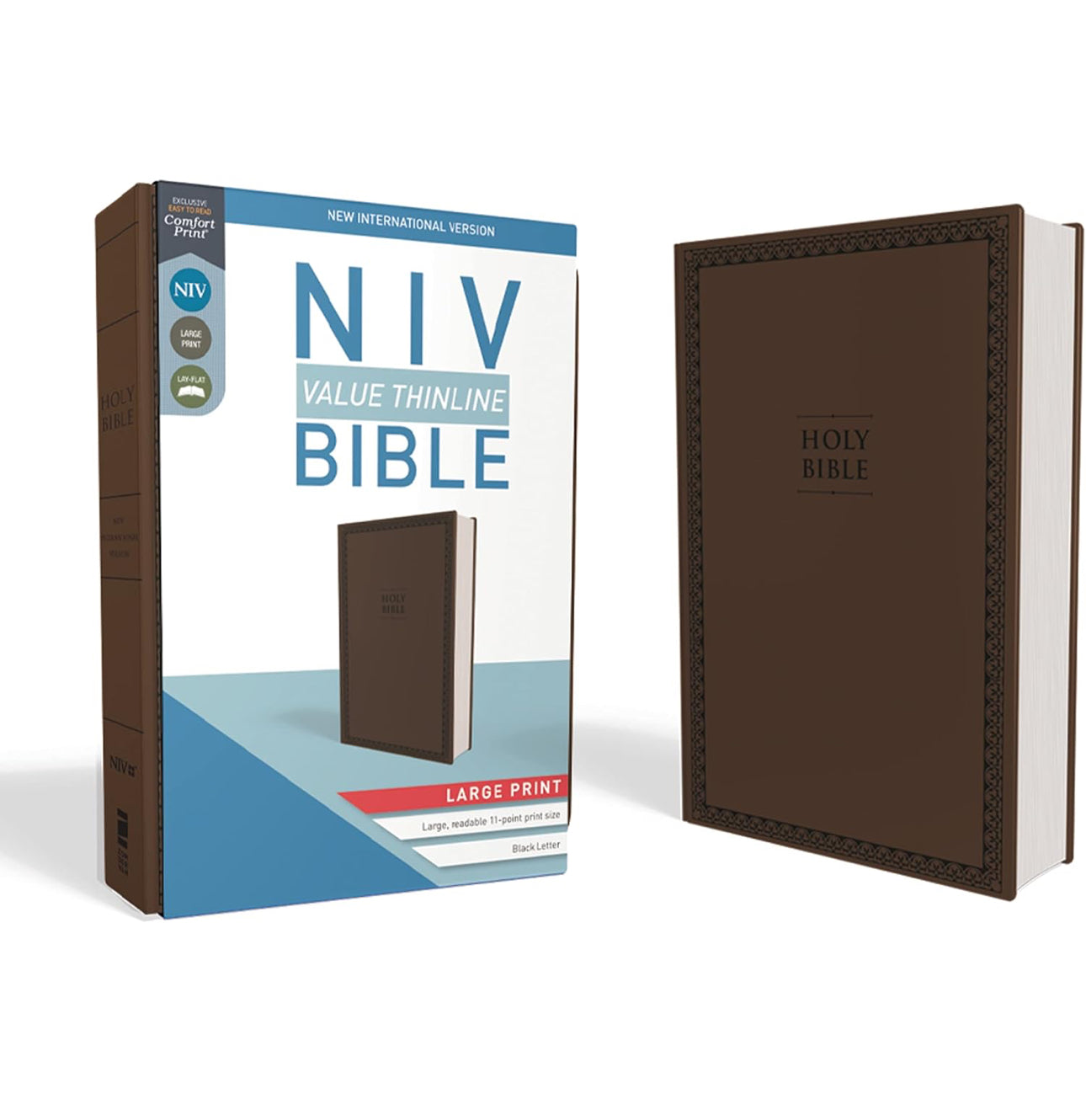 NIV, Value Thinline Bible, Large Print, Leathersoft, Brown, Comfort Print