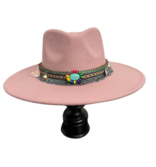 Light Pink Wide Brim Fedora Hat