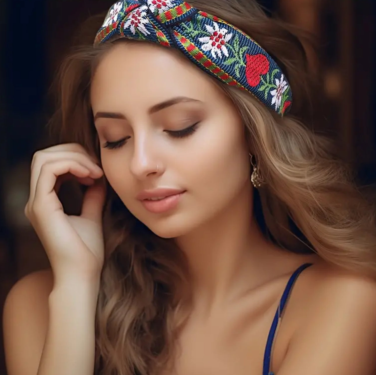 French Floral Embroidered Headband