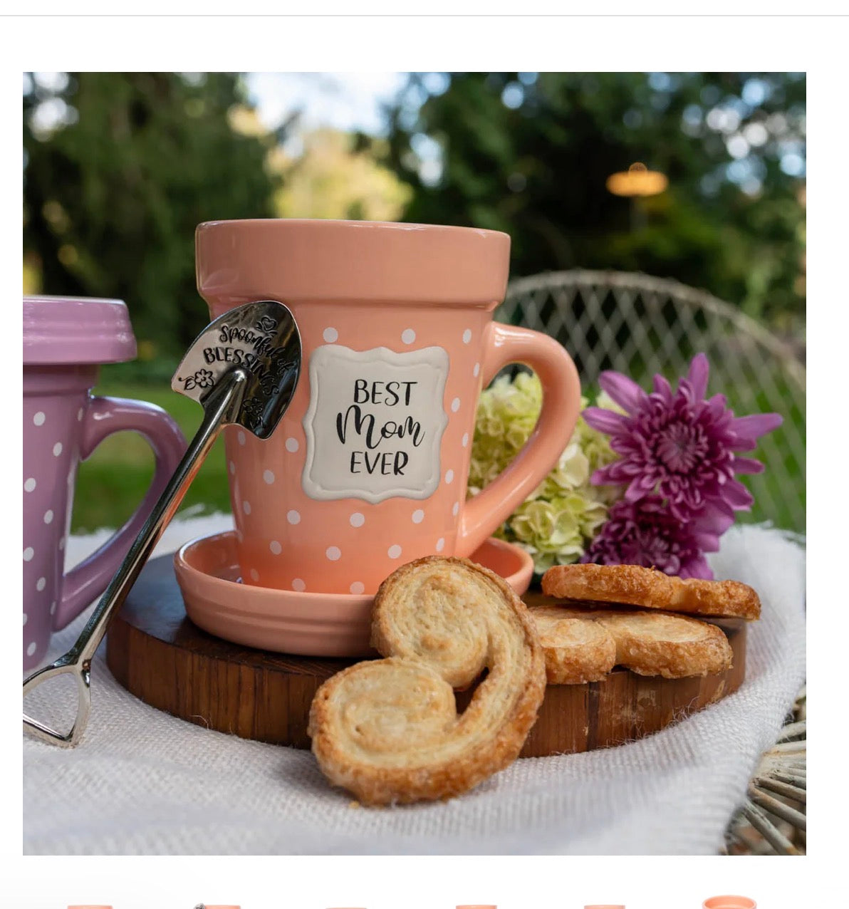 Flower Pot Mug “Best Mom Ever’ with saucer and spoon