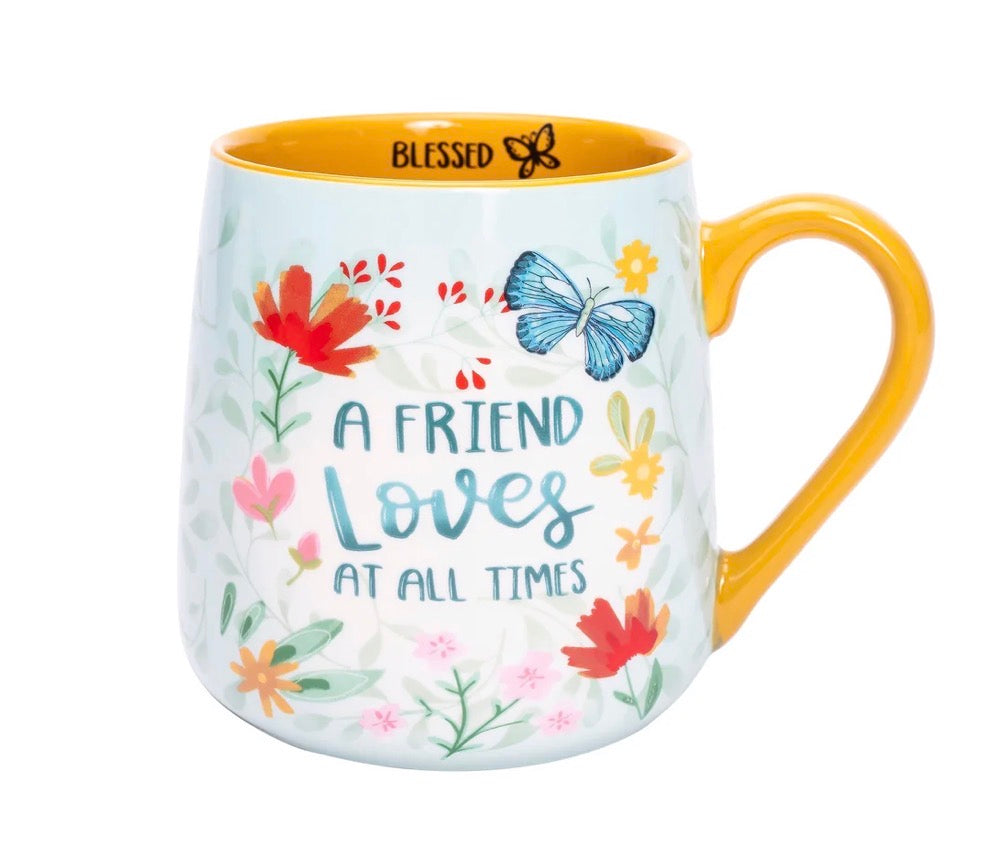 Uplifted & Inspired Stoneware Mug: A Friend Loves at All Times