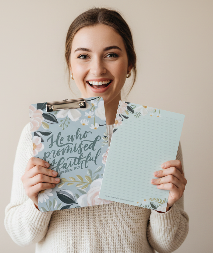 Clipboard w/pad Floral He Who Promised is Faithful Heb. 10:23