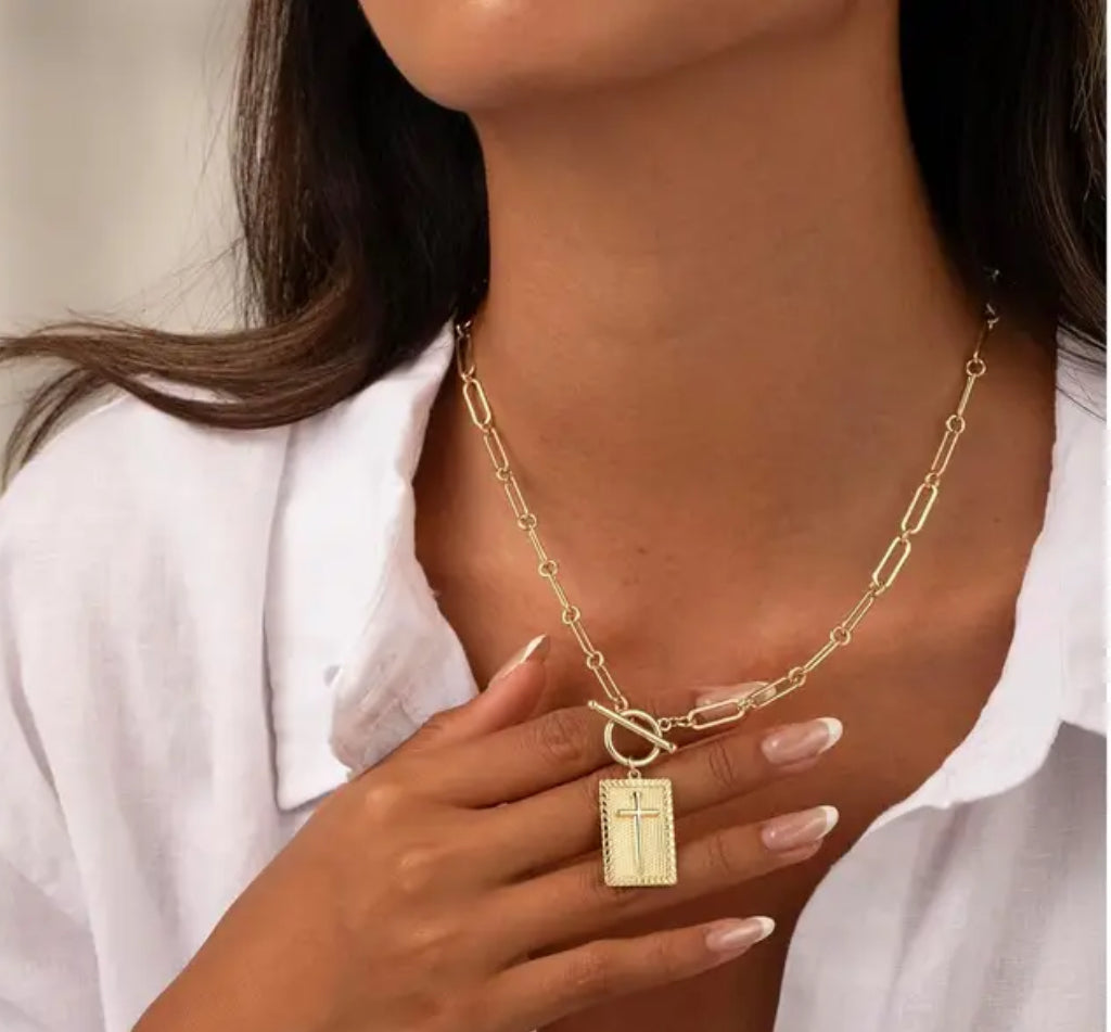 Cross Pendant Necklace w/Loop & Toggle Clasp