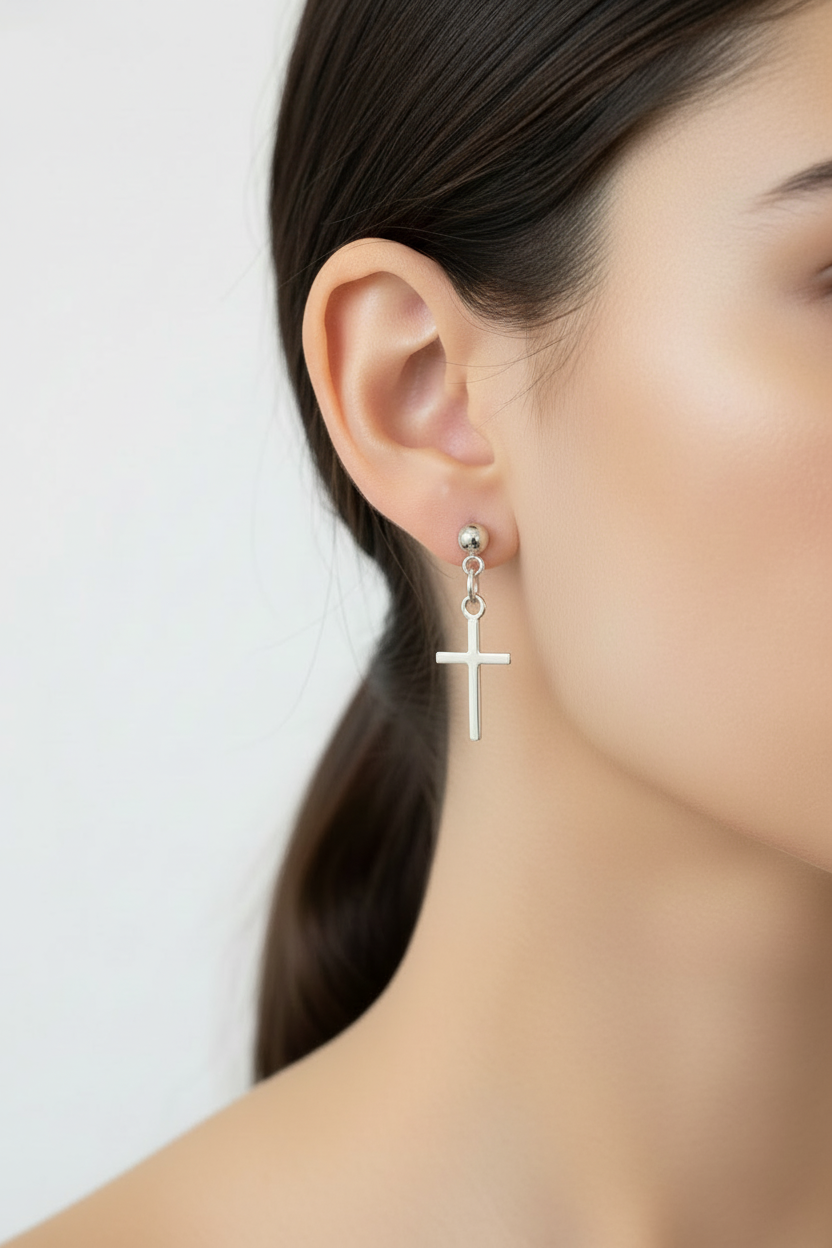 Silver Cross Dangle Earring