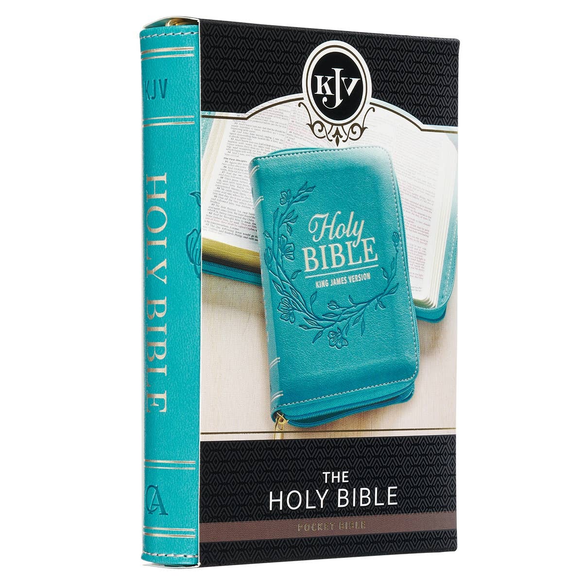 KJV Bible Mini Pocket Faux Leather, Teal w/zipper