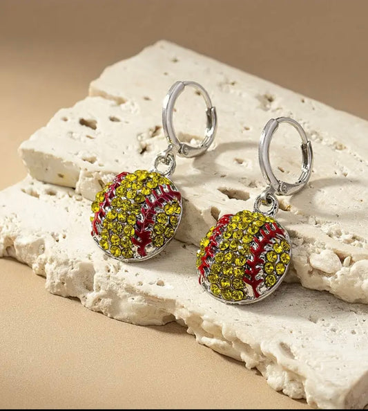 Rhinestone Dangle Softball Earrings
