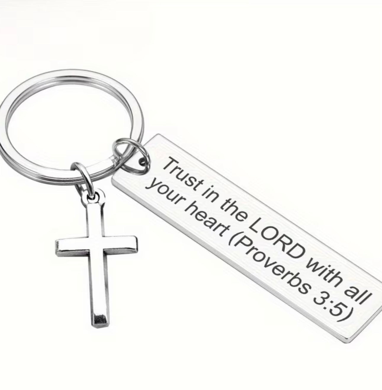 Silver Scripture Cross Keychain