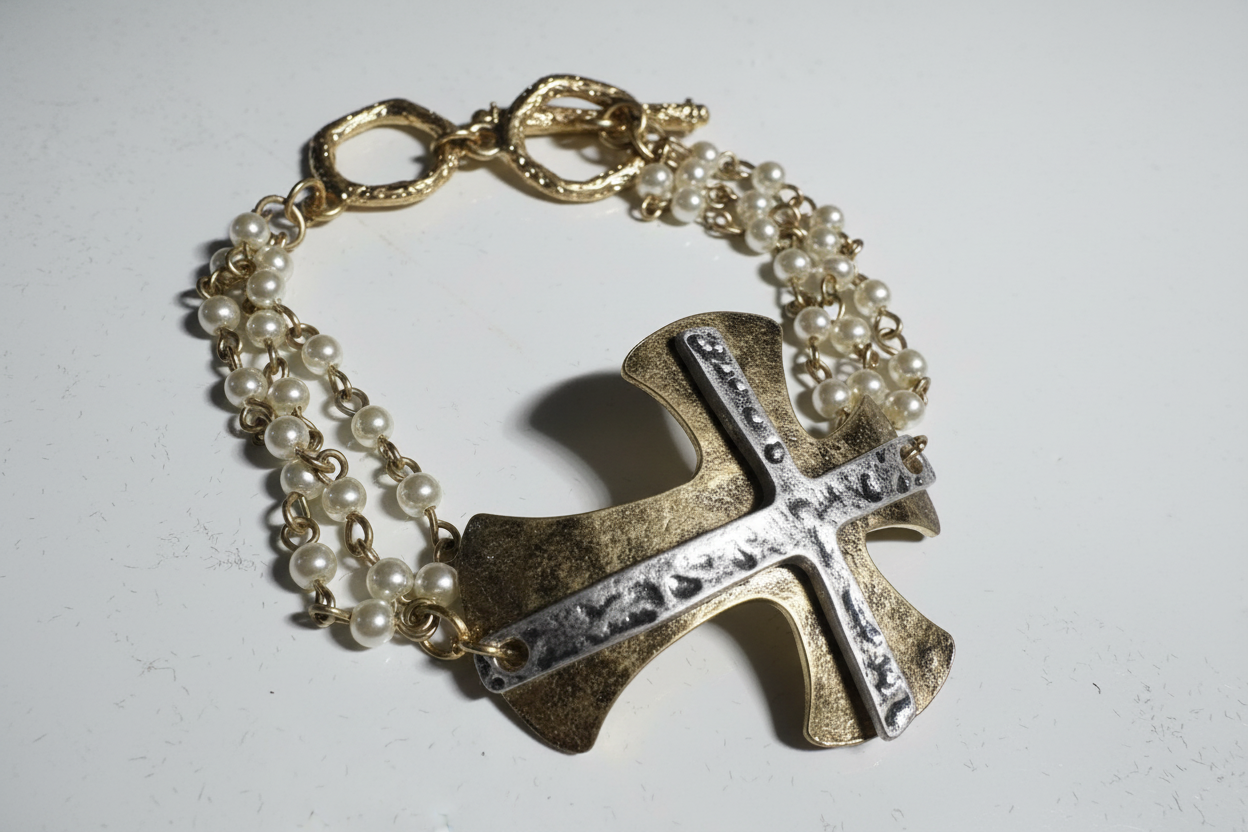 Chunky Two Toned Cross Bracelet-Adjustable