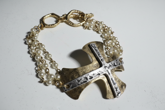 Chunky Two Toned Cross Bracelet-Adjustable
