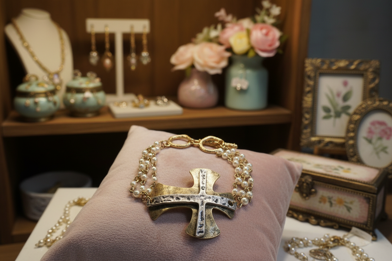 Chunky Two Toned Cross Bracelet-Adjustable