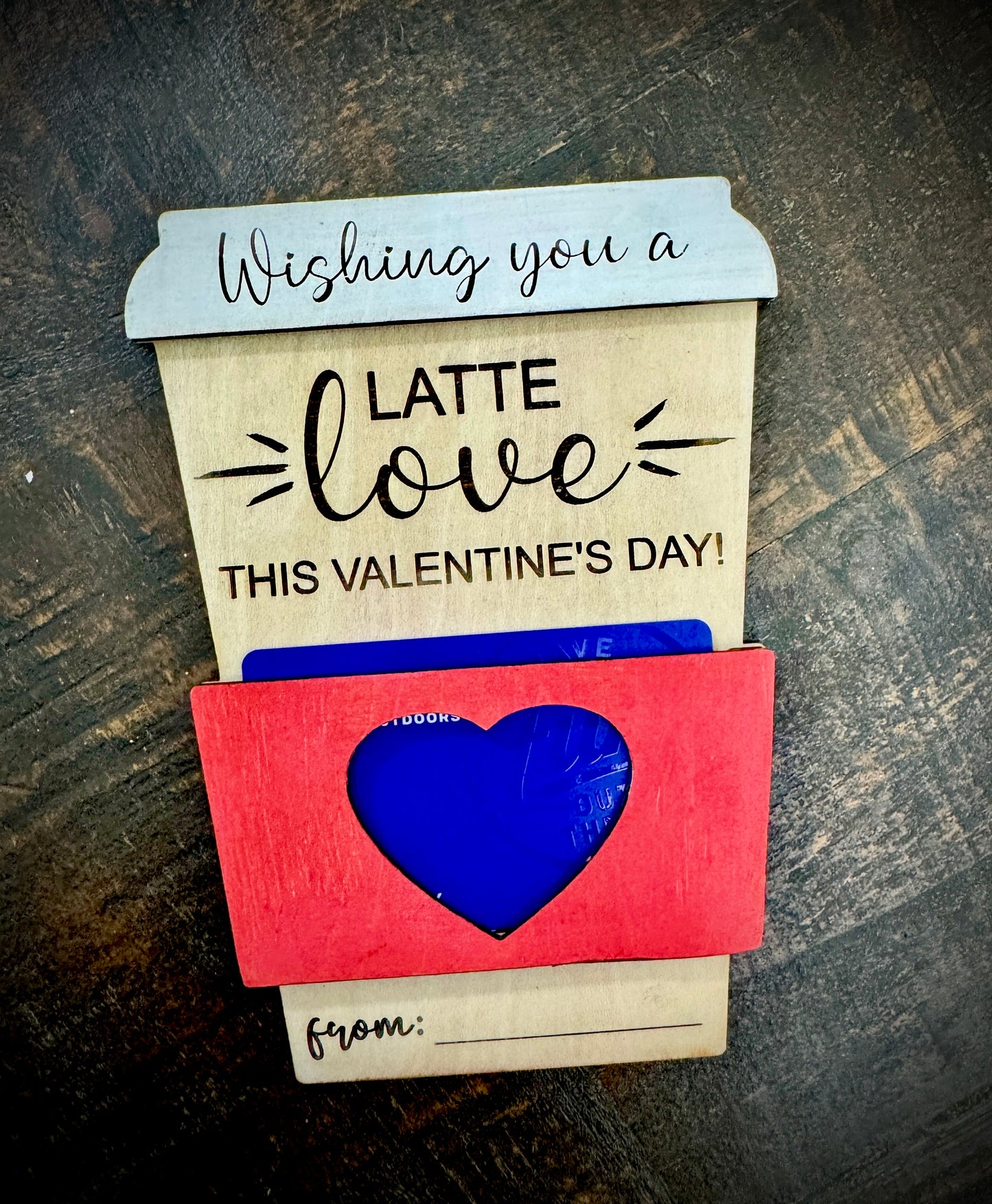 Custom Wood Latte Love Valentine’s Day Gift Card Holder for him Personalized Gift for her Engraved Card for Gift Wood Gift Card Holder