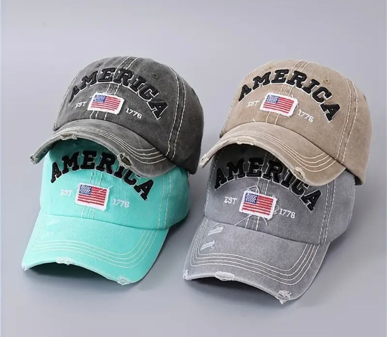 American Flag Embroidered Distressed and Adjustable Baseball Cap for Men or Women