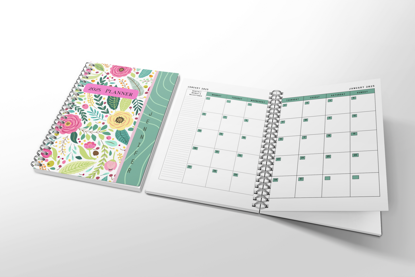 2025 Personalizable Yearly Planner, 2 Page Spread Monthly Calendar, Weekly Planner Gift for Mom Monthly Agenda for Students