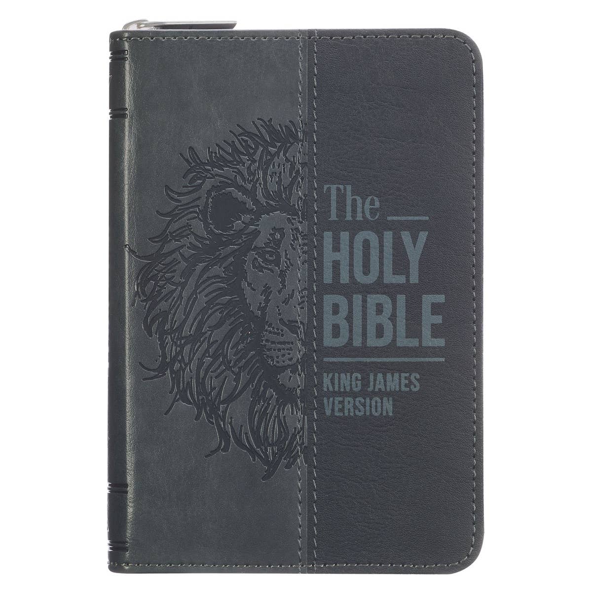 KJV Bible Mini Pocket Faux Leather, Black/Gray w/zipper