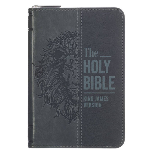 KJV Bible Mini Pocket Faux Leather, Black/Gray w/zipper