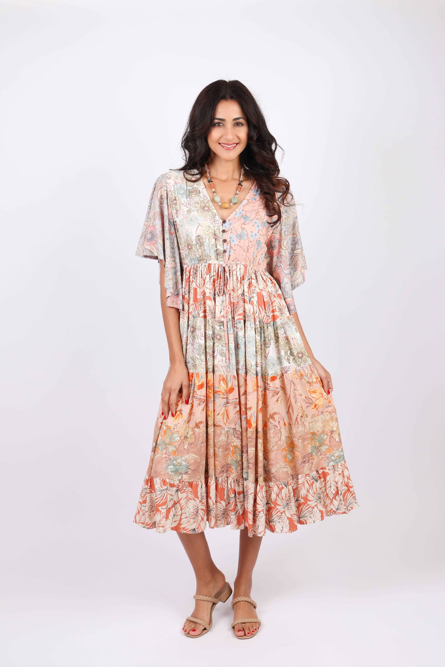 Flutter Sleeve Boho Dress: Daydreamer Blossom Patchwork