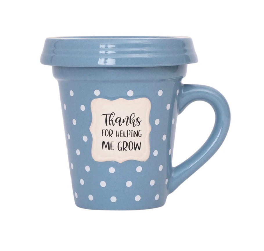 Flower Pot Mug “Thanks for Helping me Grow” with saucer and spoon
