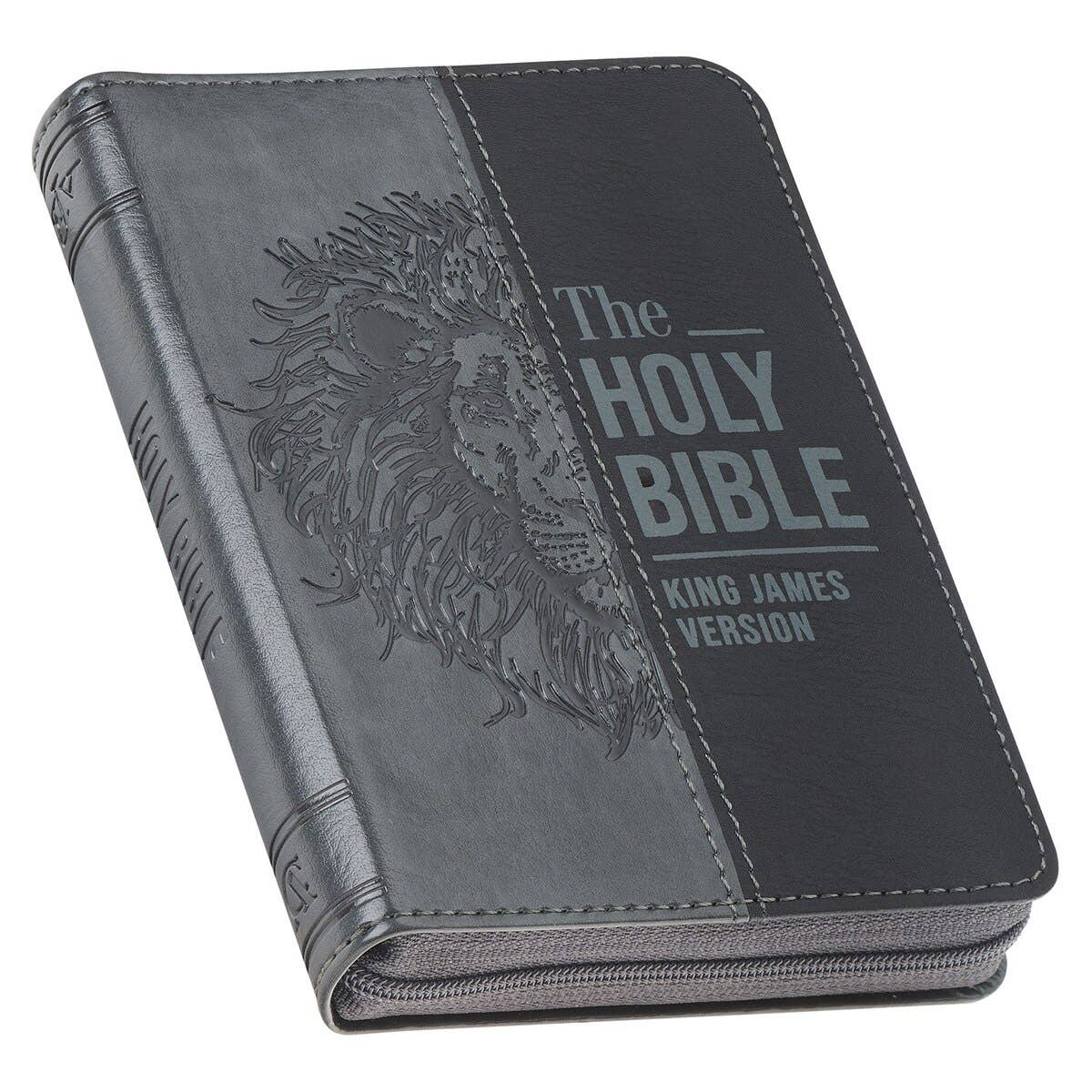 KJV Bible Mini Pocket Faux Leather, Black/Gray w/zipper