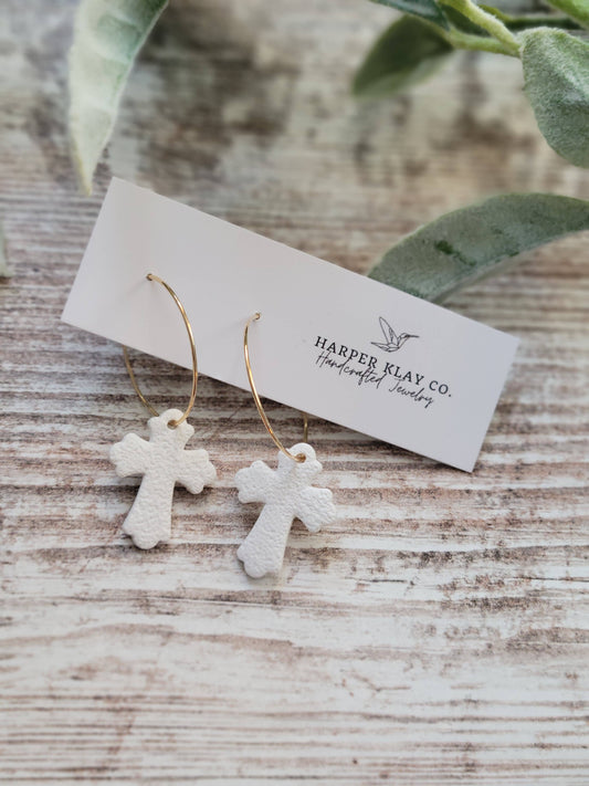 The Cross Hoops-  Polymer Clay Hoop Earrings