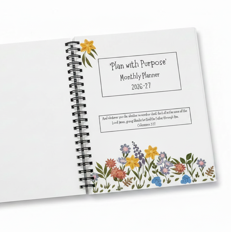 Personalized Christian Planner, Yearly, Monthly, Weekly, Daily Agenda
‘Plan with Purpose’ Monthly Planner