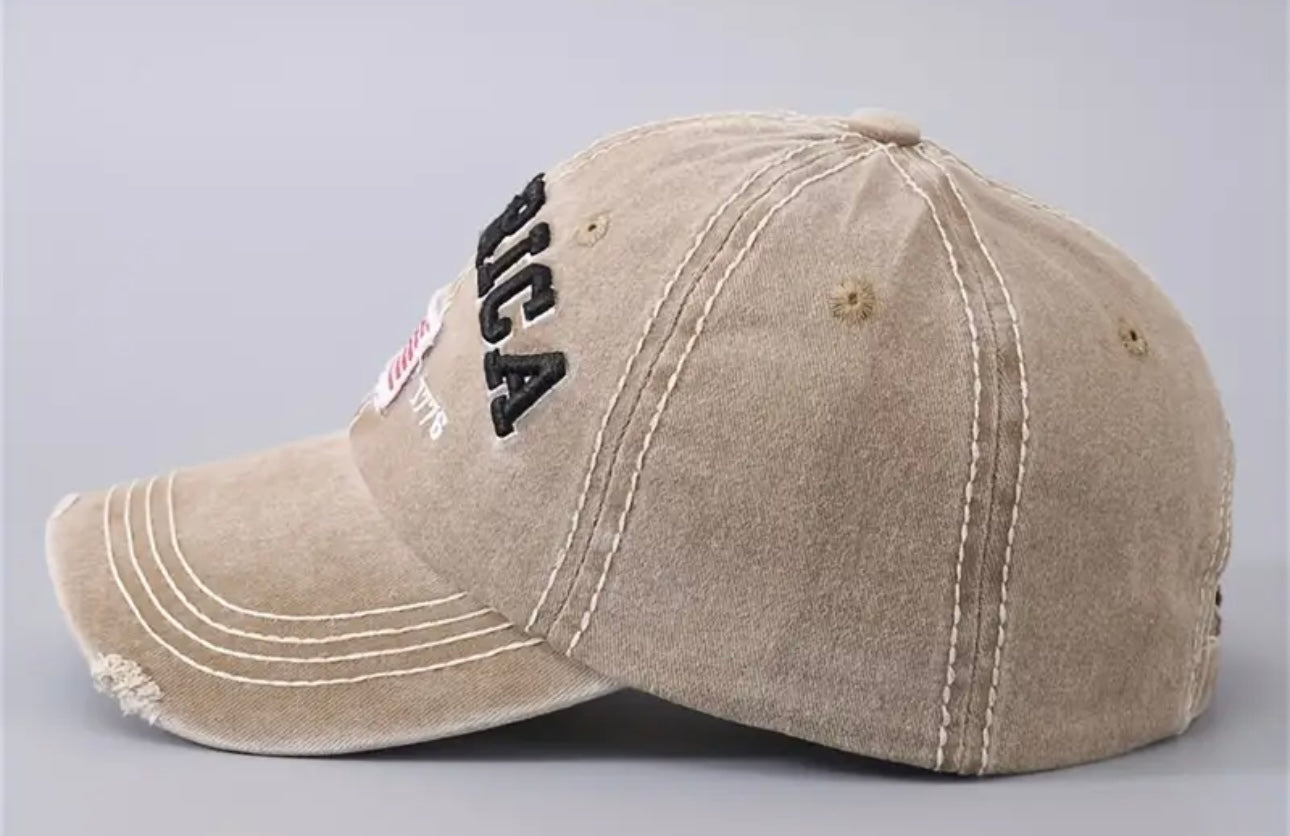 American Flag Embroidered Distressed and Adjustable Baseball Cap for Men or Women