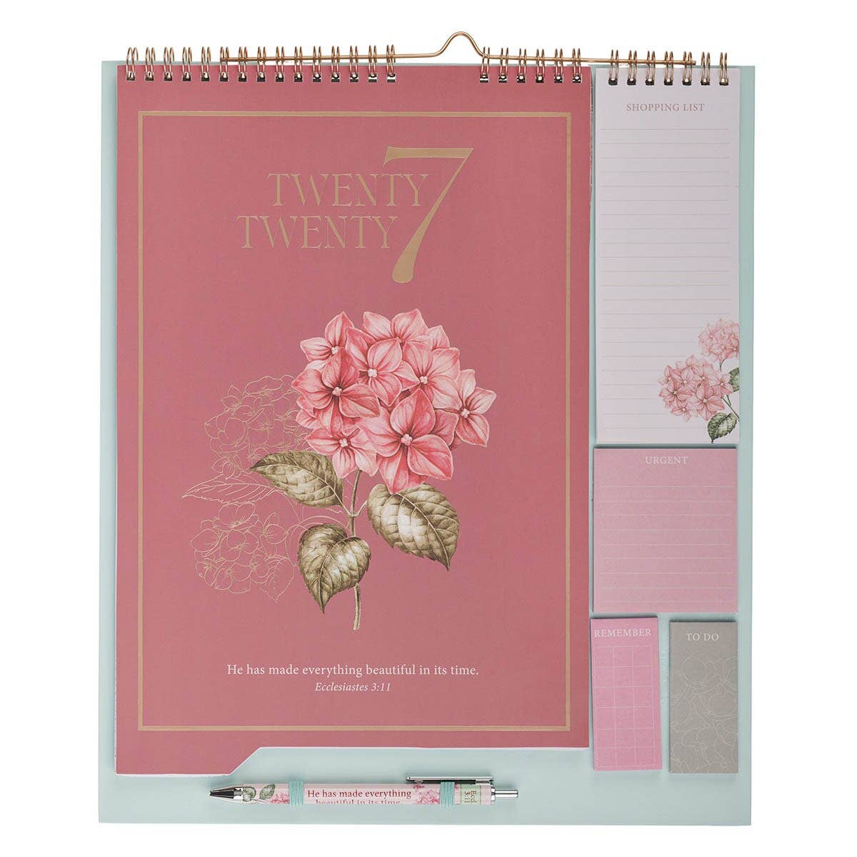 Calendar/Stationery set w/pen Rose & Hydrangeas Ecc. 3:11