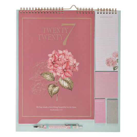 Calendar/Stationery set w/pen Rose & Hydrangeas Ecc. 3:11
