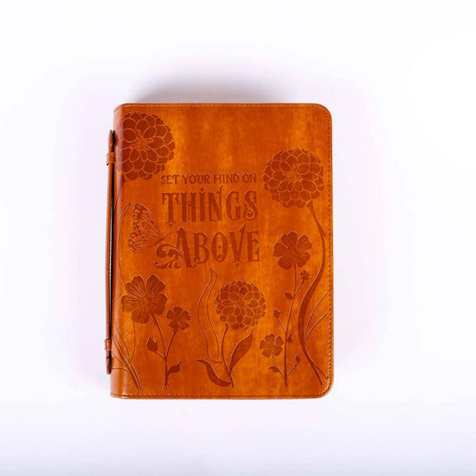 Bible Cover Imitation Leather Things Above Light Brown L