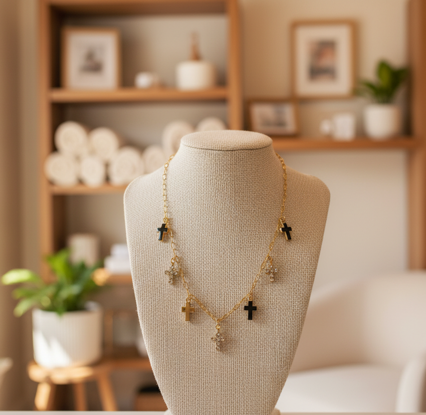 Elegant Cross Charm Gold Necklace