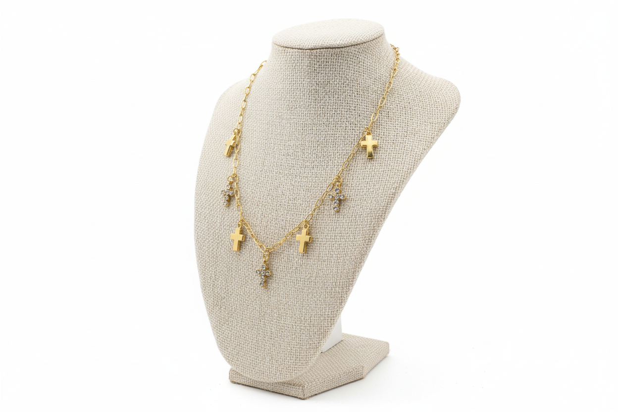 Elegant Cross Charm Gold Necklace