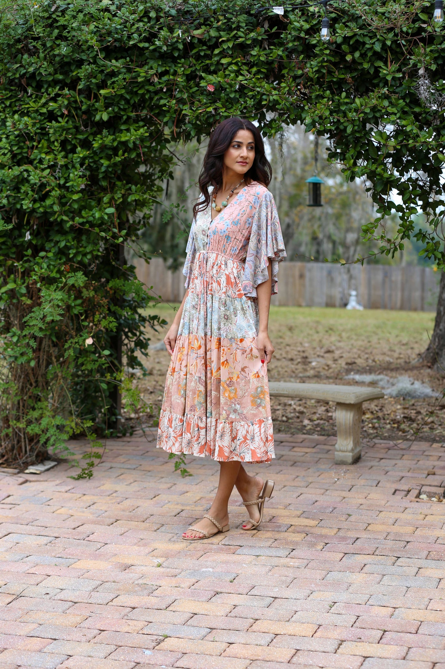 Flutter Sleeve Boho Dress: Daydreamer Blossom Patchwork