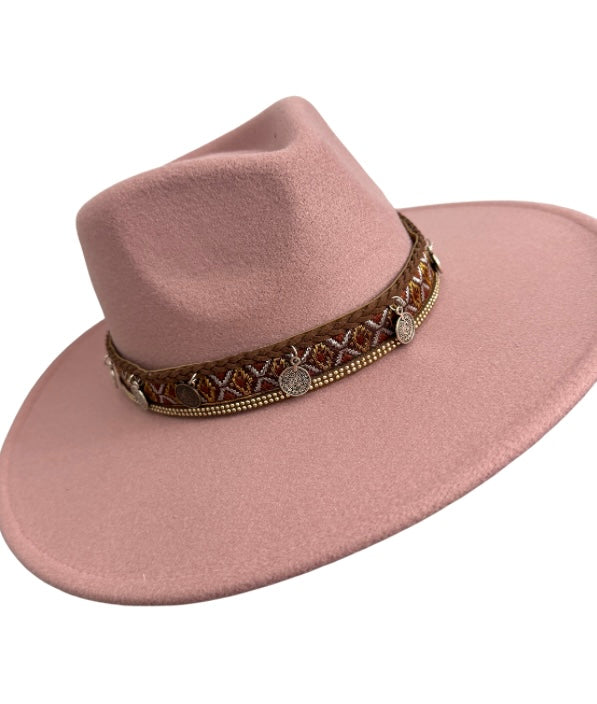 Light Pink Wide Brim Fedora Hat