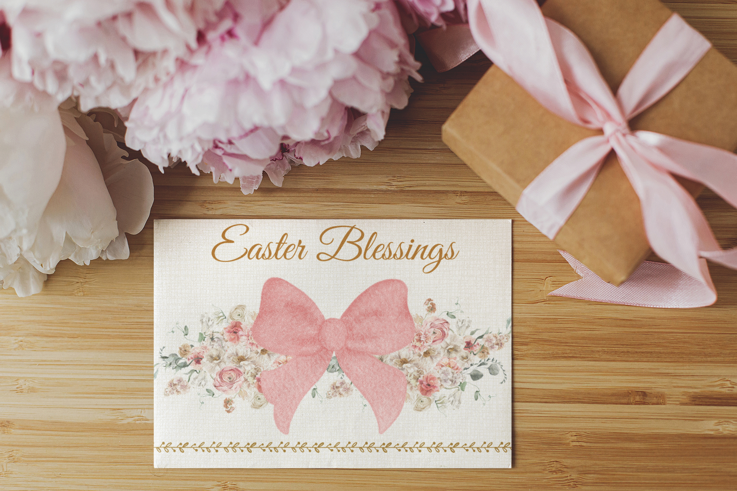 Easter Greeting Cards Customizable Spring Bow Printed Set of 5 Elegant Easter Notes Personalizable Greeting  Card with Message Inside