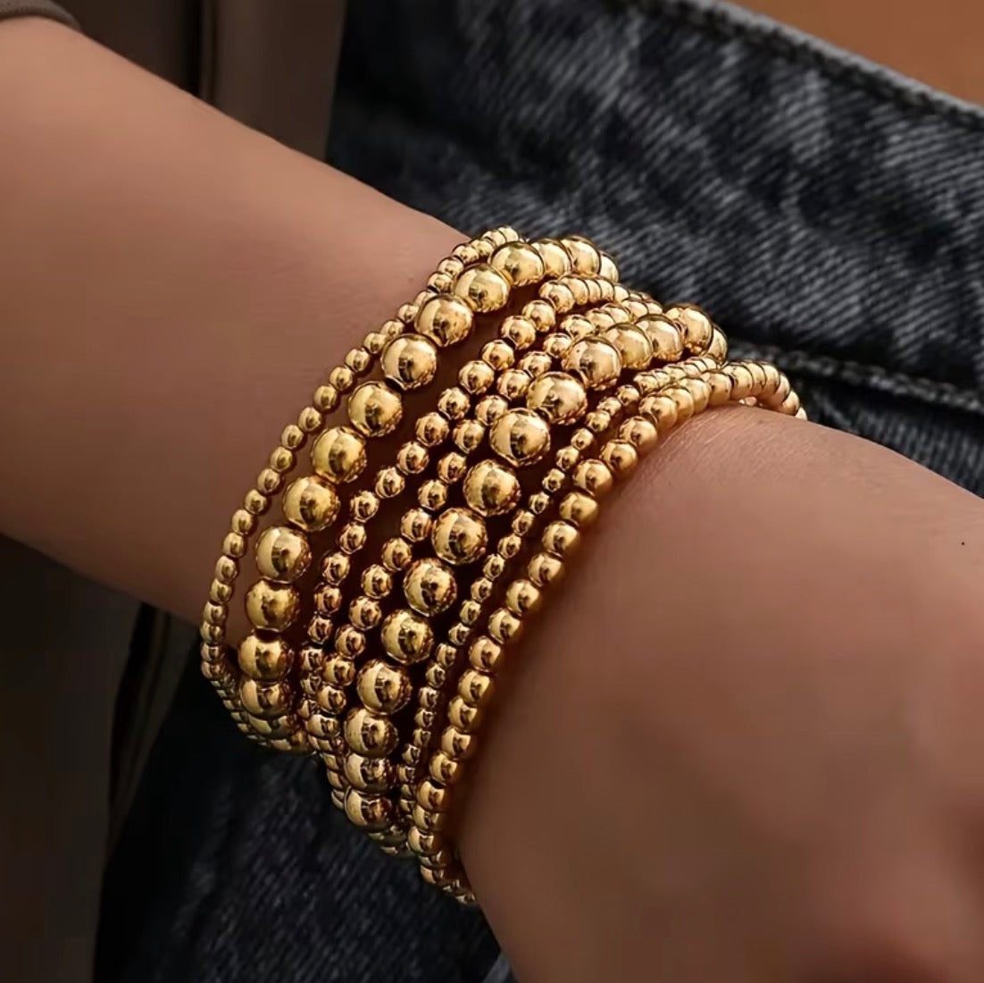 Gold Beaded Bracelet Set of 7