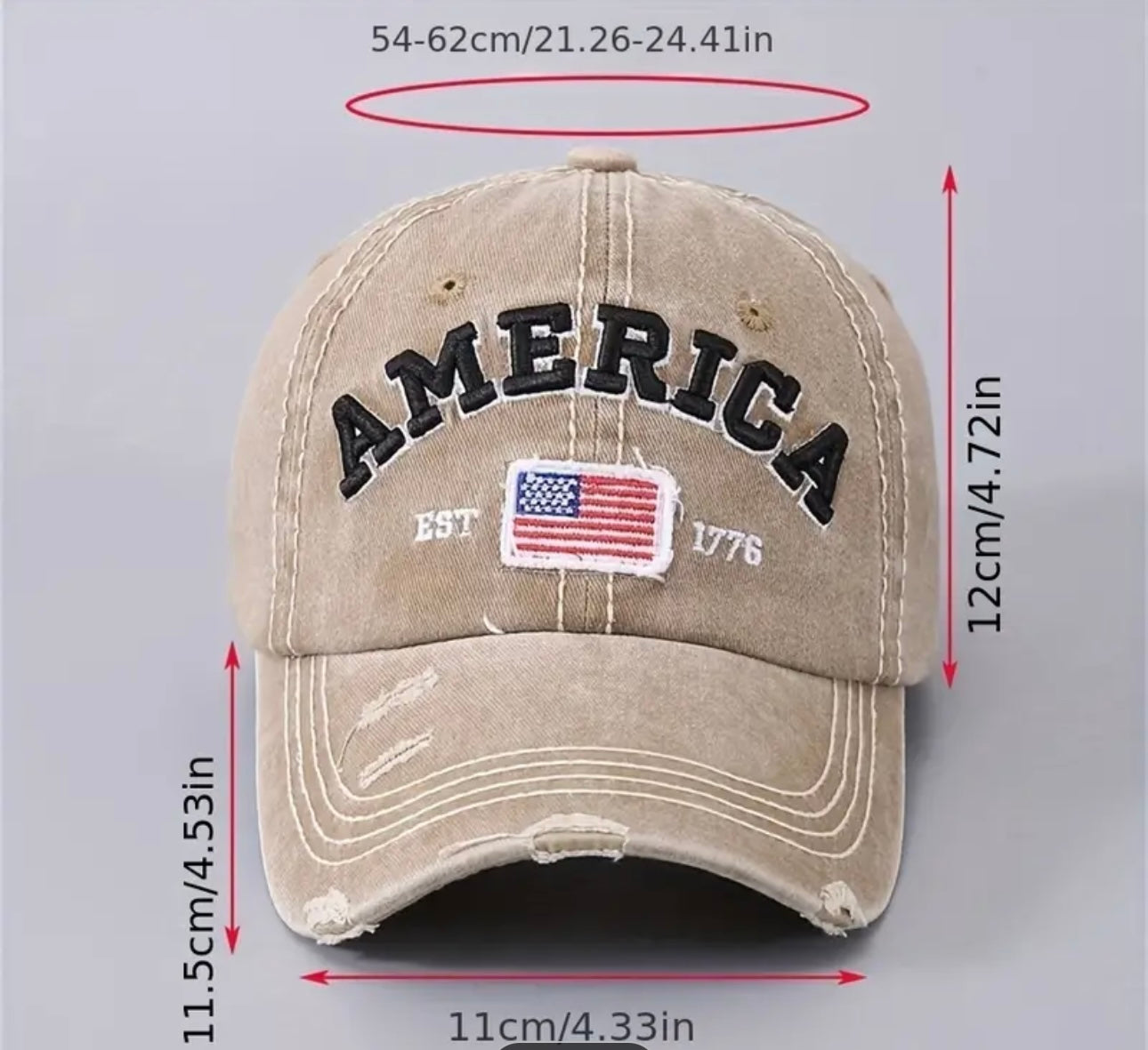 American Flag Embroidered Distressed and Adjustable Baseball Cap for Men or Women