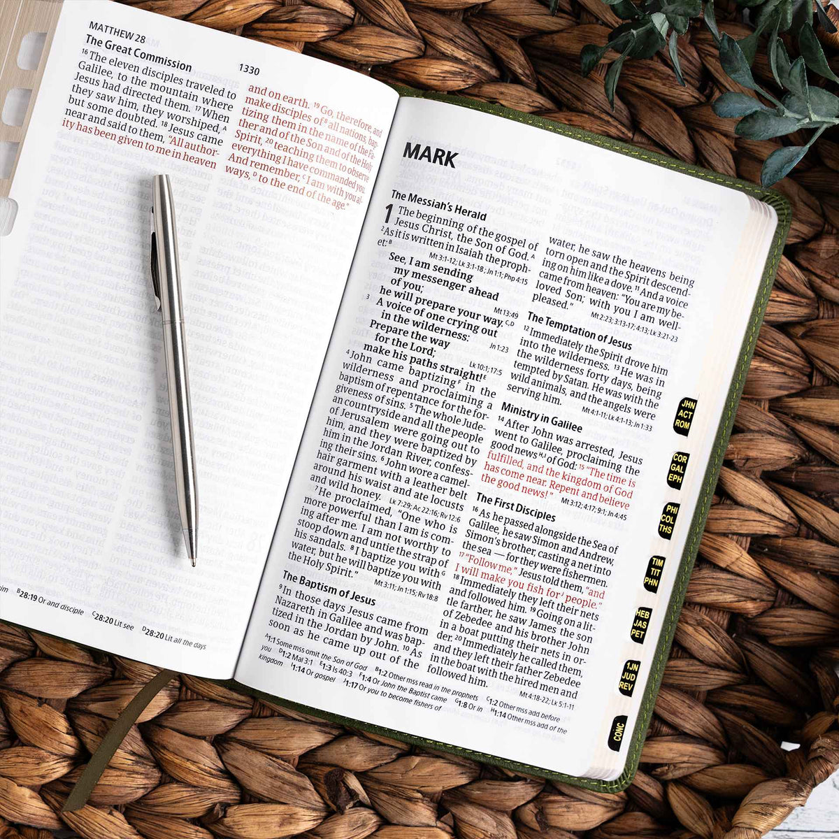 CSB Large Print Reference Bible, Olive LeatherTouch, Indexed