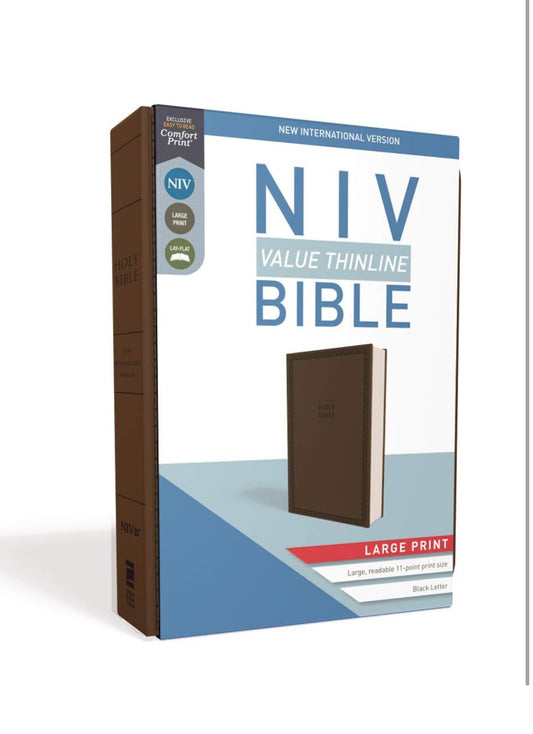 NIV, Value Thinline Bible, Large Print, Leathersoft, Brown, Comfort Print