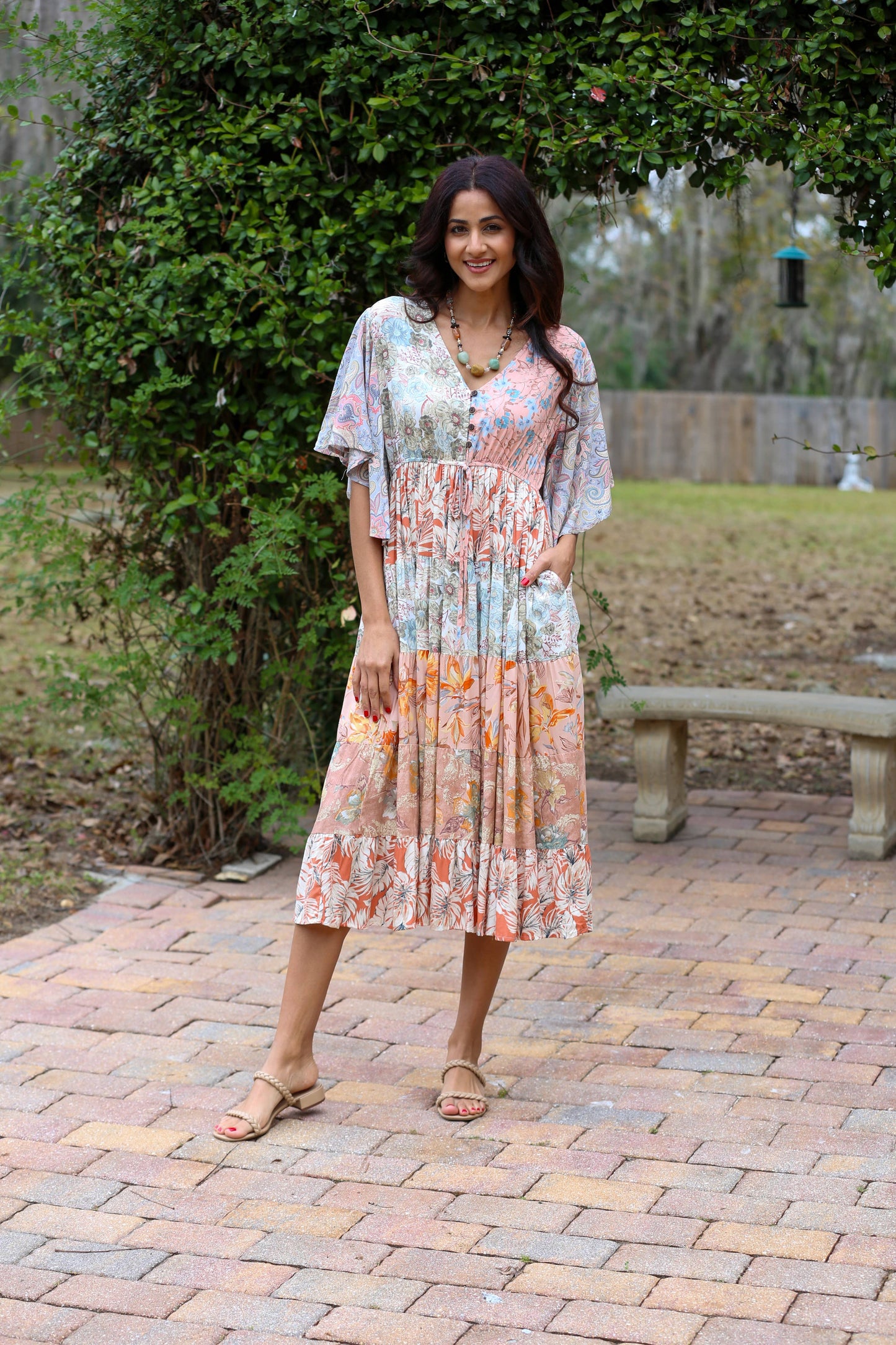Flutter Sleeve Boho Dress: Daydreamer Blossom Patchwork