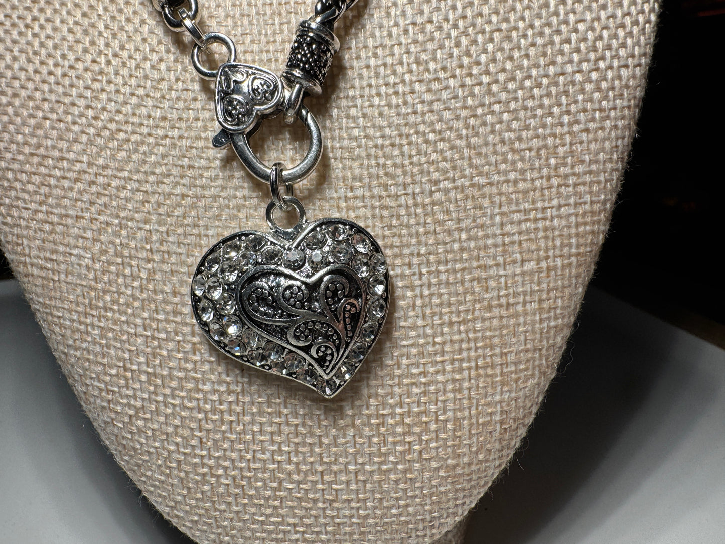 Silver-Tone Filigree Heart Necklace & Earrings Set