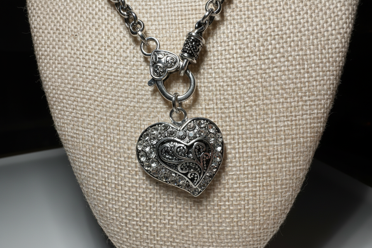 Silver-Tone Filigree Heart Necklace & Earrings Set