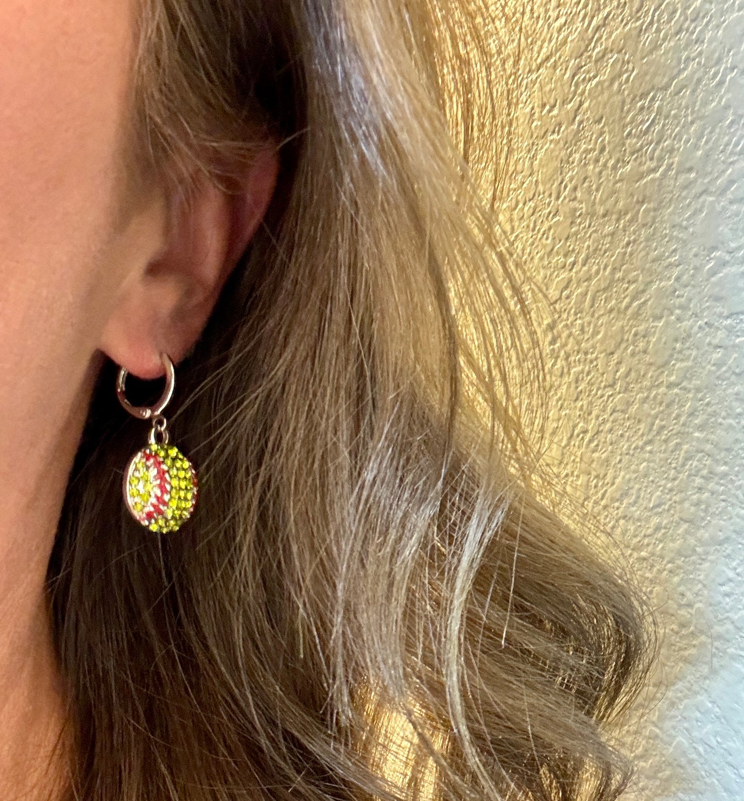 Rhinestone Dangle Softball Earrings