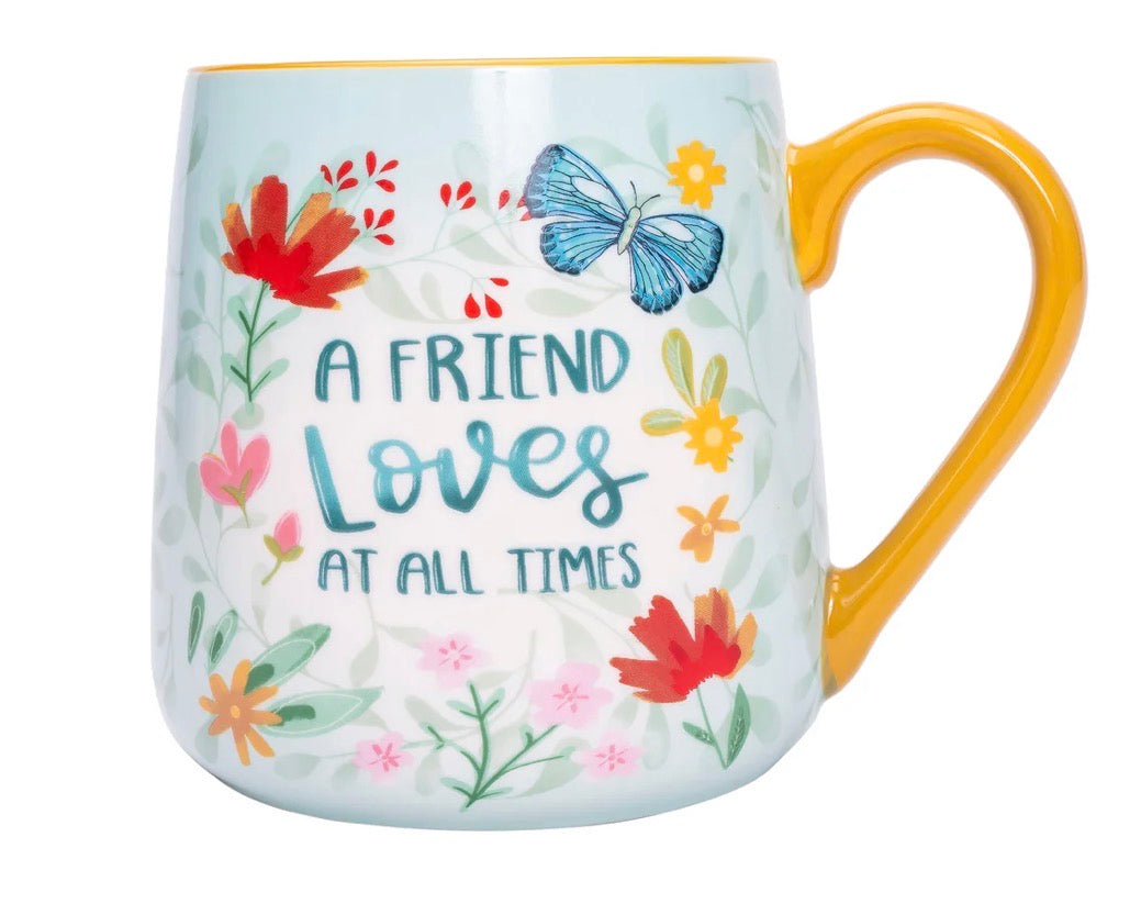 Uplifted & Inspired Stoneware Mug: A Friend Loves at All Times